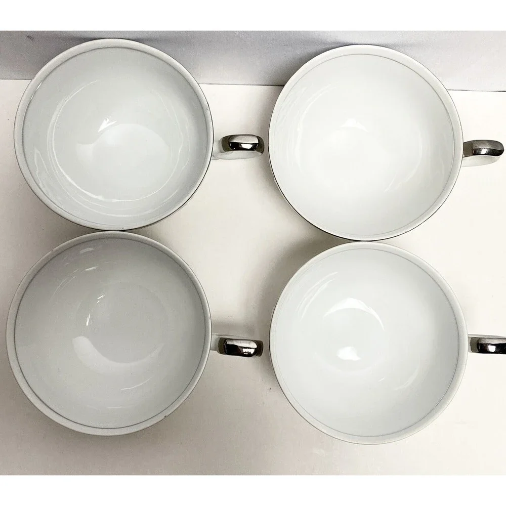 4‎ Vintage Fine China Harmony House Silver Sonata Tea Cups Mug 3639 Cups Only